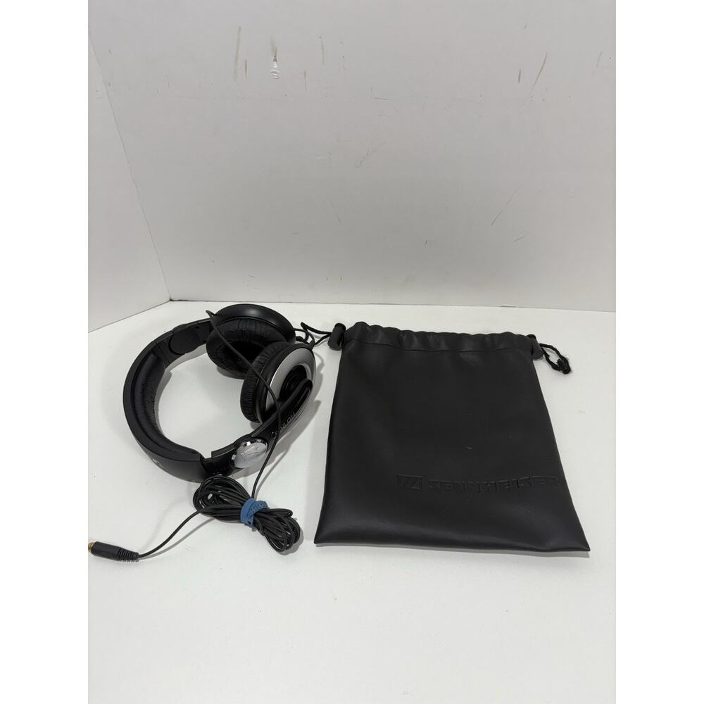 Sennheiser HD 205 Headphones Black Silver W Soft Case Need Ear Pad Replace WORKS